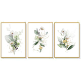 Gold and Green Botanical Watercolor Canvas Art Set - 70cm x 100cm with Floating Frame