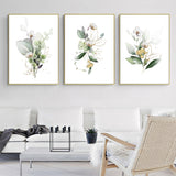 Gold and Green Botanical Watercolor Canvas Art Set - 70cm x 100cm with Floating Frame