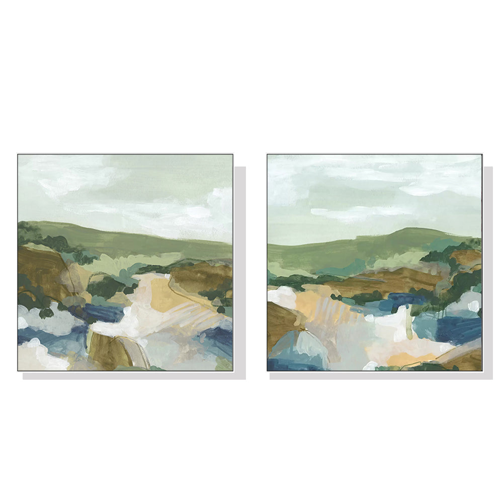 Framed Abstract Landscape Canvas Art Set - 40cm x 40cm - Modern Home Decor