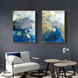 Elegant Marbled Blue and Gold Wall Art Set - 40x60cm Canvas with Gold Frame