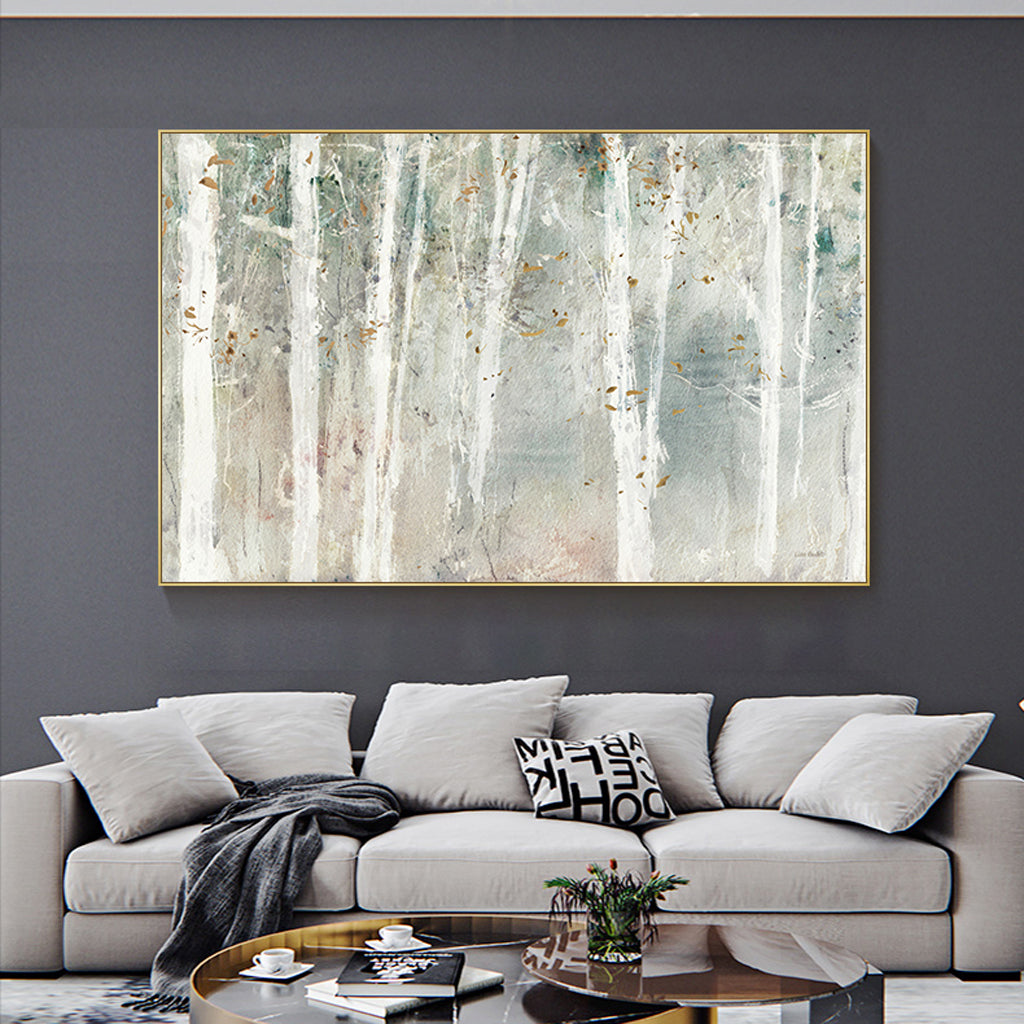 Framed Canvas Wall Art - 100cm x 150cm Forest Landscape with Gold Frame