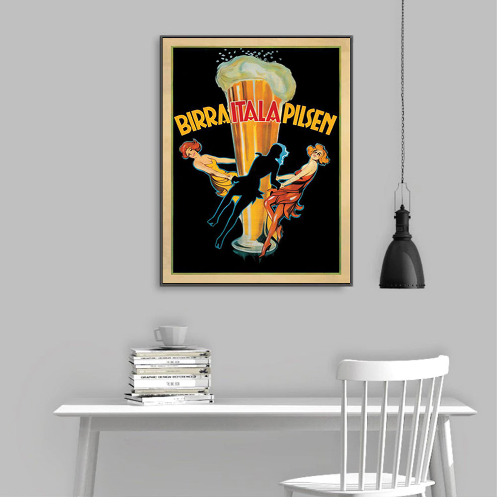 Birra Italia Pilsen Canvas Wall Art - 100cm x 150cm with Black Floating Frame