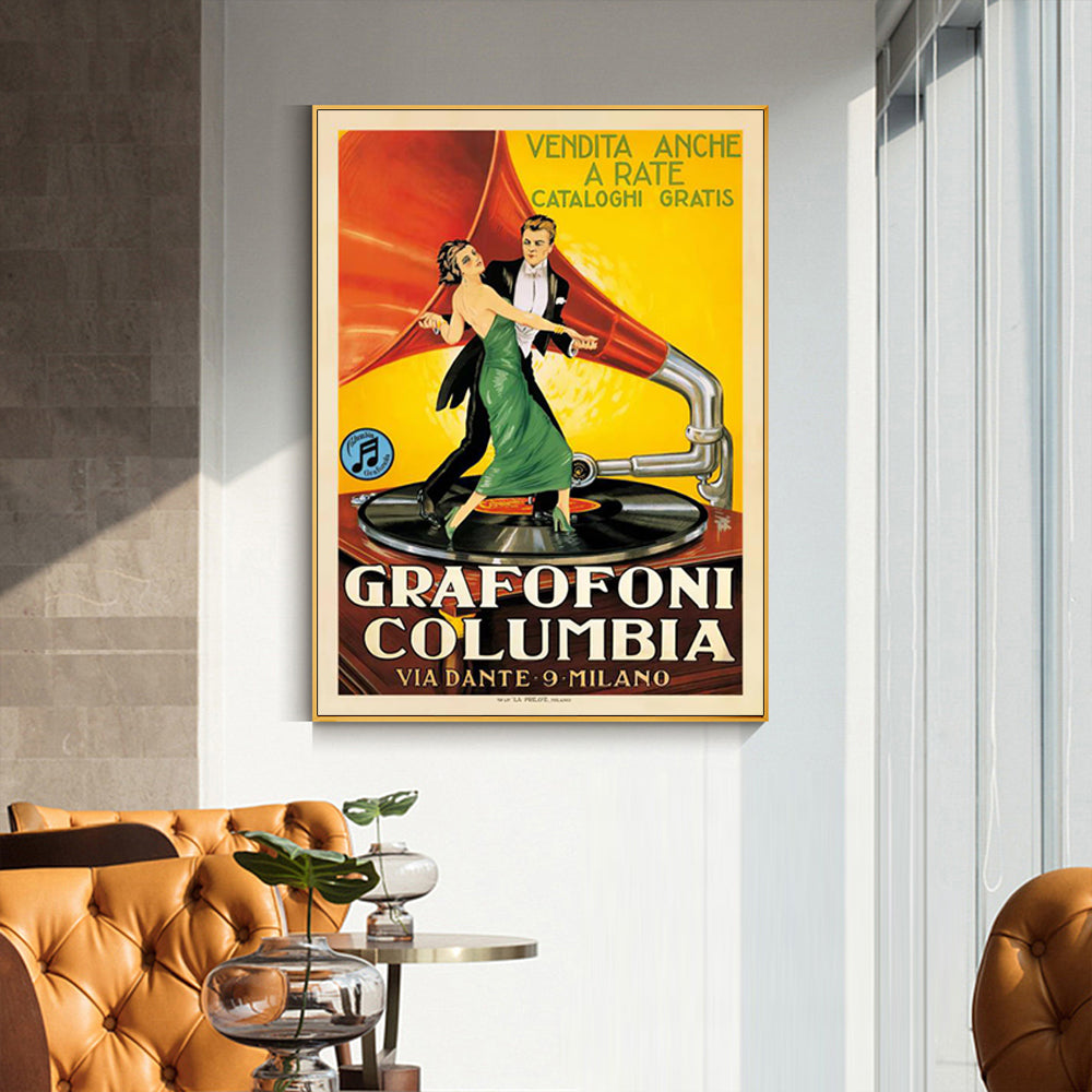 Grafofoni Columbia Gold Framed Canvas Wall Art - 90cm x 135cm