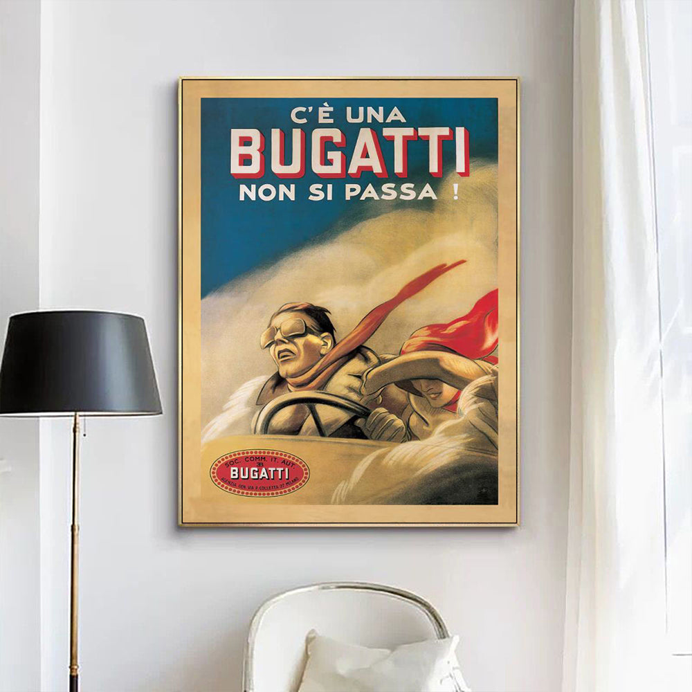 Luxury Bugatti Canvas Wall Art with Gold Frame - 90cm x 135cm