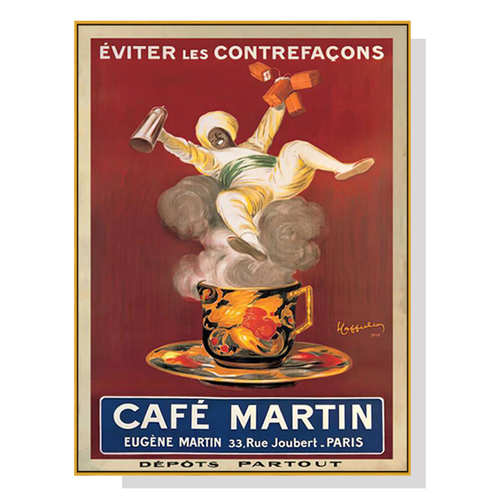 Elegant Cafe Martin Canvas Art with Gold Frame - 90cm x 135cm