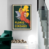 Framed Canvas Wall Art - 90cm x 135cm Florio Cinzano with Black Frame