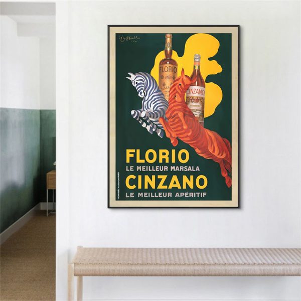 Framed Canvas Wall Art - 90cm x 135cm Florio Cinzano with Black Frame