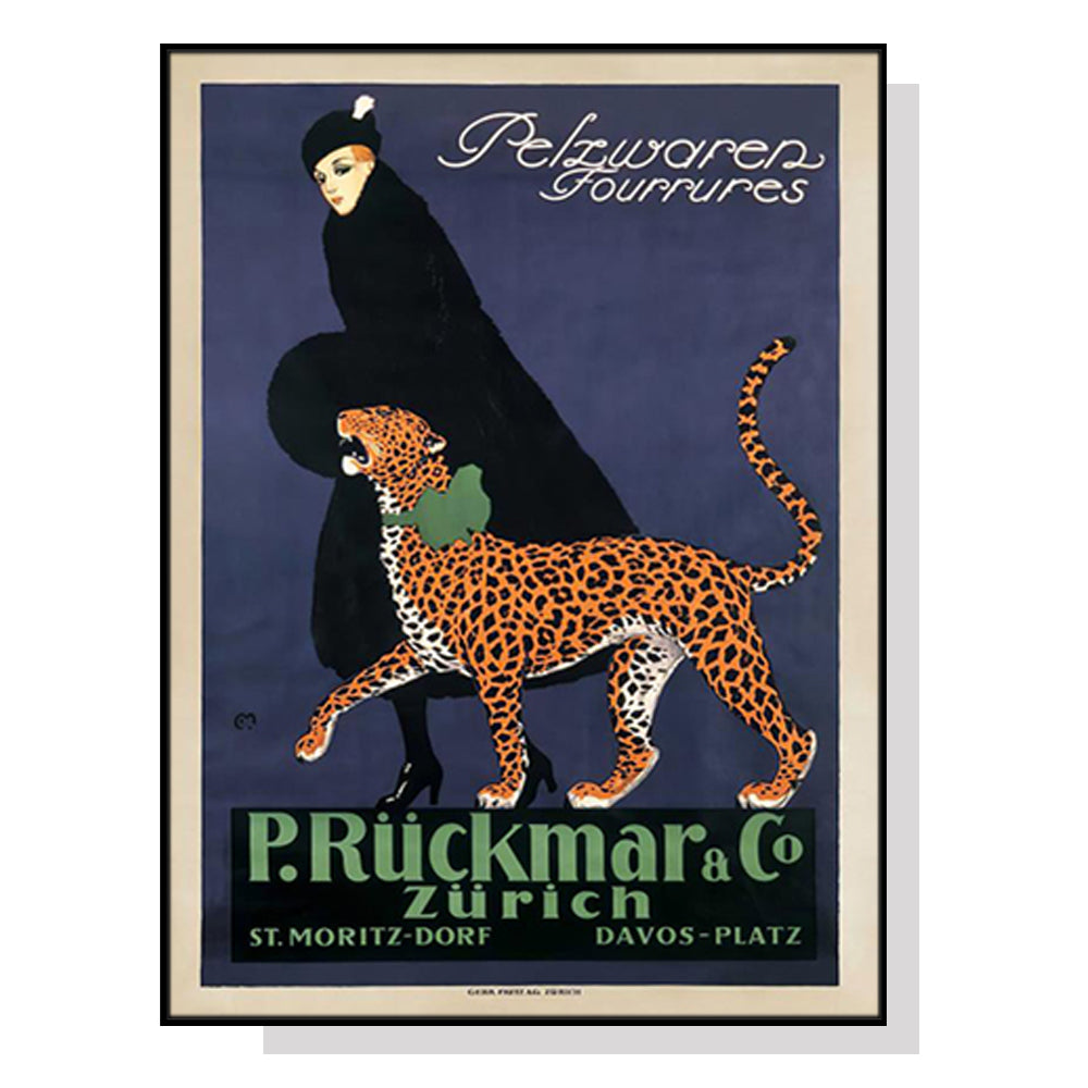 Vintage Canvas Wall Art of Woman with Leopard - 90cm x 135cm Framed Print