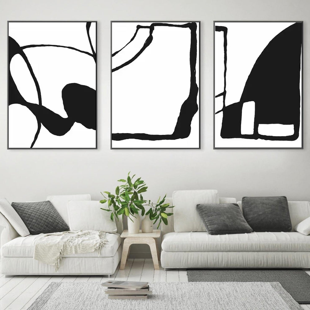 Black and White Canvas Wall Art Set - 70cm x 100cm Framed Prints (3 Pieces)