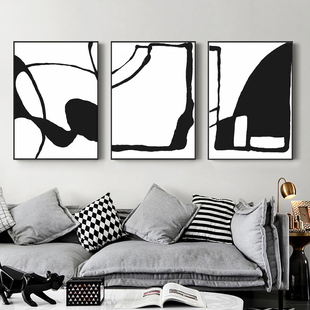 Black and White Canvas Wall Art Set - 80cm x 120cm with Elegant Black Frames