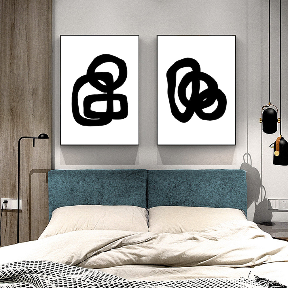 Black and White Canvas Wall Art Set - 80cm x 120cm with Black Frame