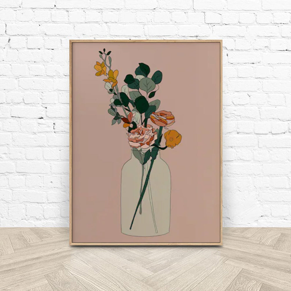 Bohemian Floral Canvas Art with Wooden Floating Frame - 100cm x 150cm