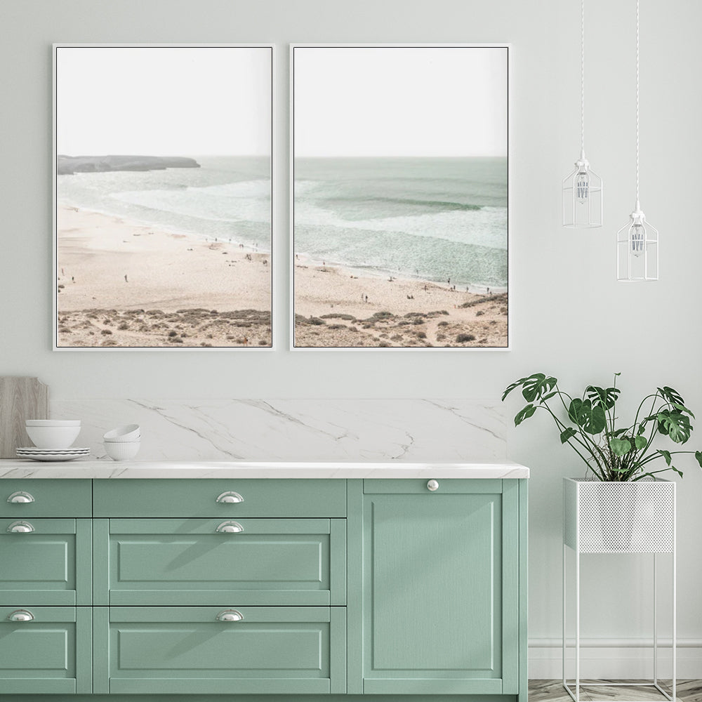 Coastal Serenity: Set of 2 Framed Canvas Prints (80cm x 120cm)