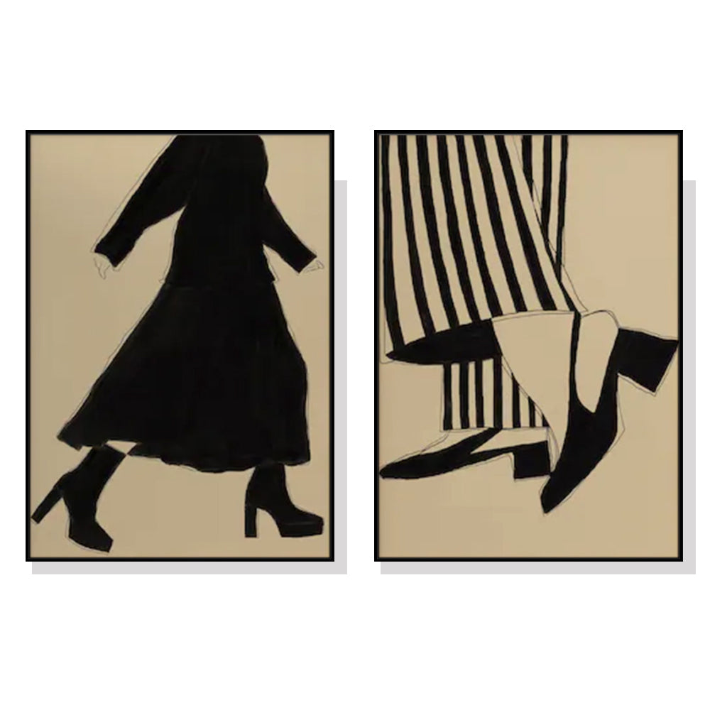 Fashion Illustration Canvas Art - Set of 2 with Black Frames (100cm x 150cm)