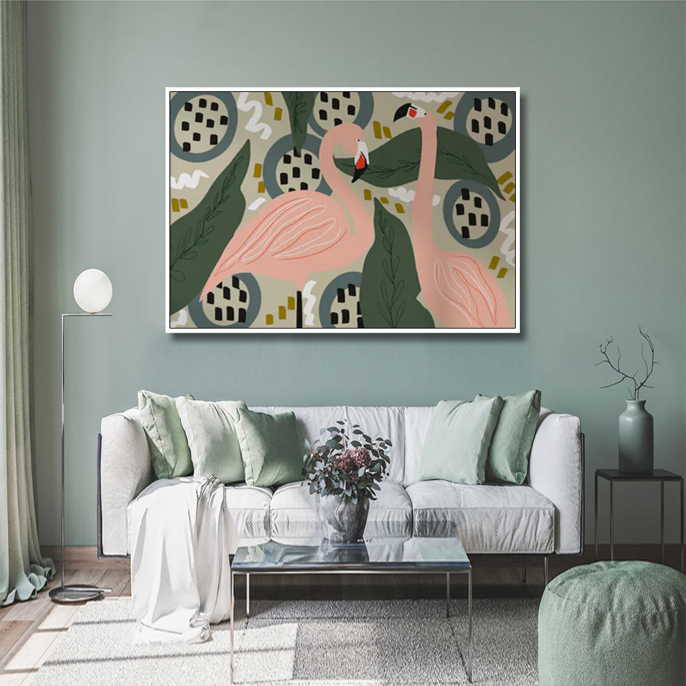 Flamingo Canvas Artwork with White Frame - 90cm x 135cm