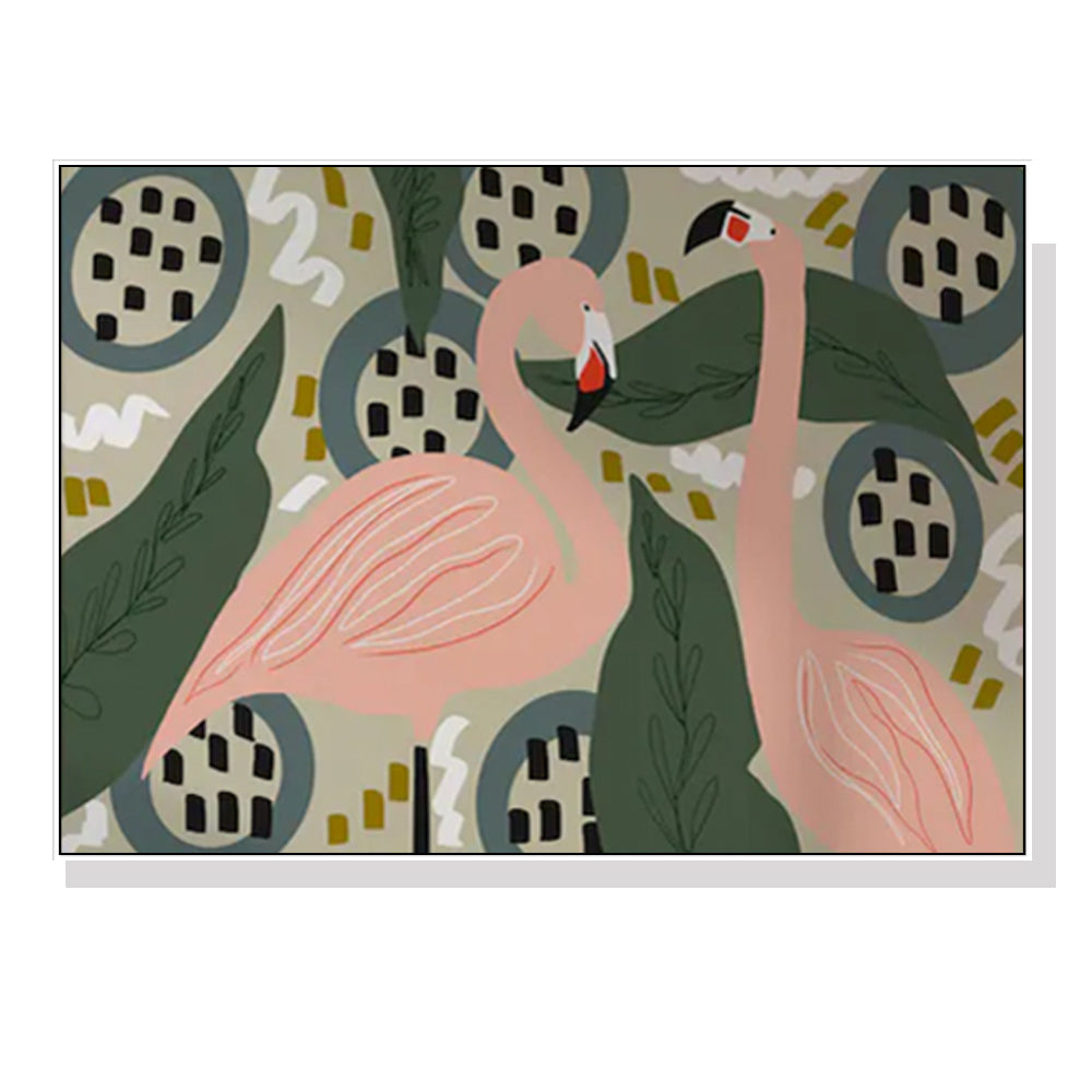 Flamingo Canvas Art in White Frame - 100cm x 150cm