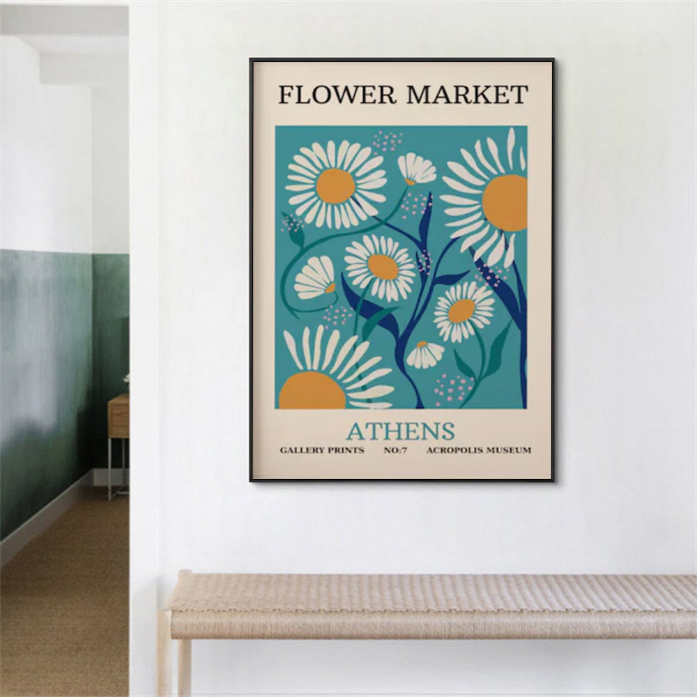 Athens Flower Market Canvas Print with Black Frame - 90cm x 135cm