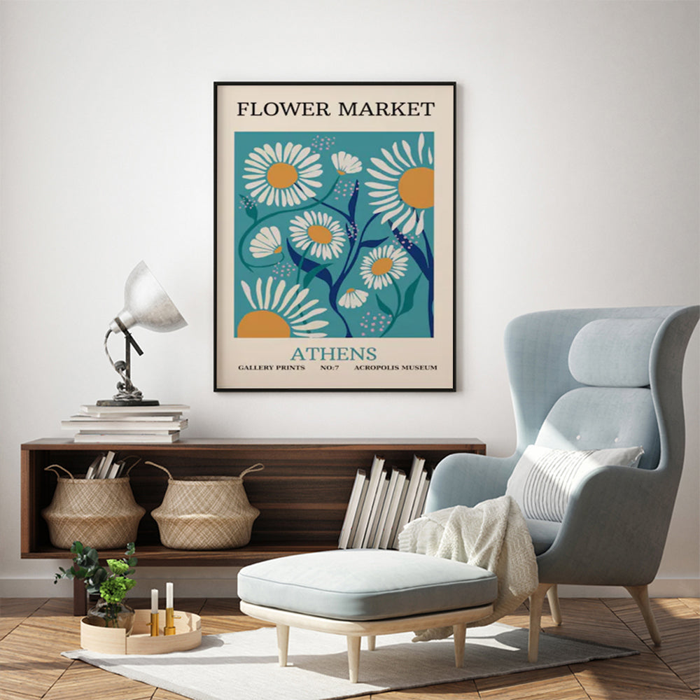 Athens Flower Market Canvas Print with Black Frame - 90cm x 135cm