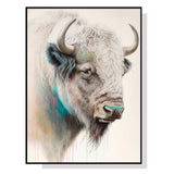 Stunning 60cmx90cm Great White Buffalo Canvas Art with Black Frame