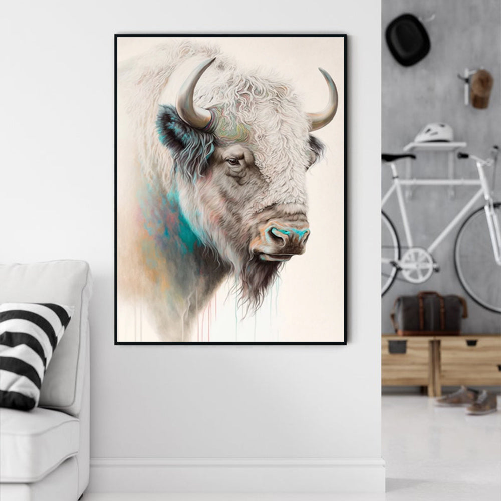 Stunning 60cmx90cm Great White Buffalo Canvas Art with Black Frame