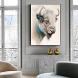 Canvas Art Print: Stunning Great White Buffalo with Black Frame - 70cm x 100cm