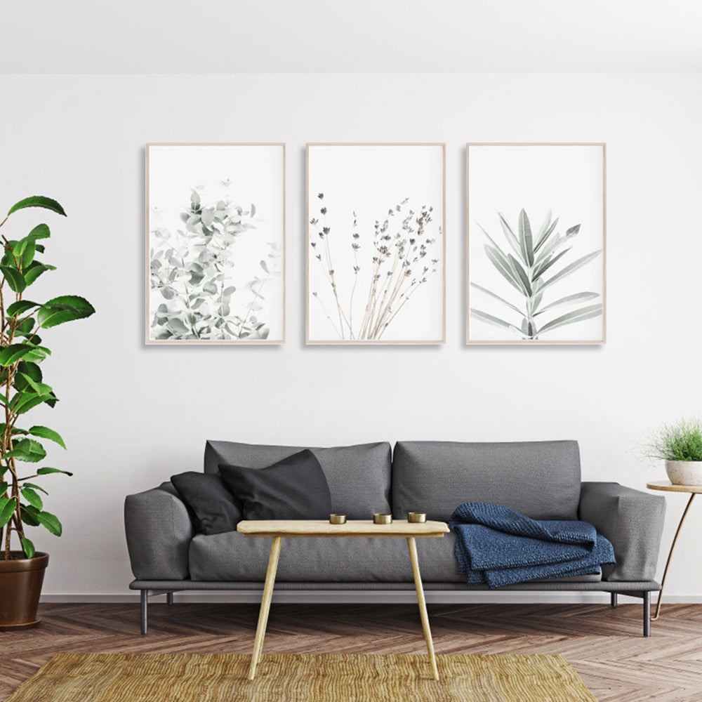 Lavender Eucalyptus Canvas Art Set - 3 Framed Prints (80cmx120cm)