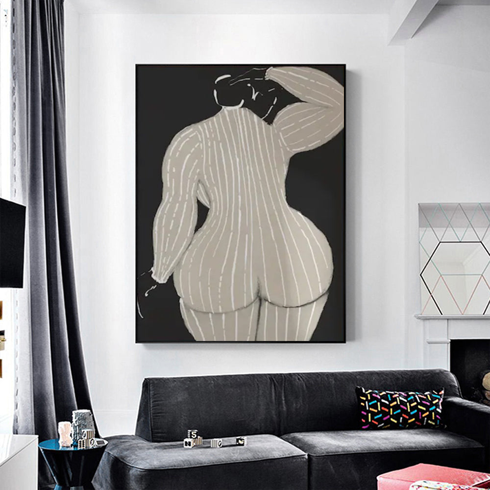 Mid Century Modern Lady Canvas Art with Black Frame - 90cm x 135cm