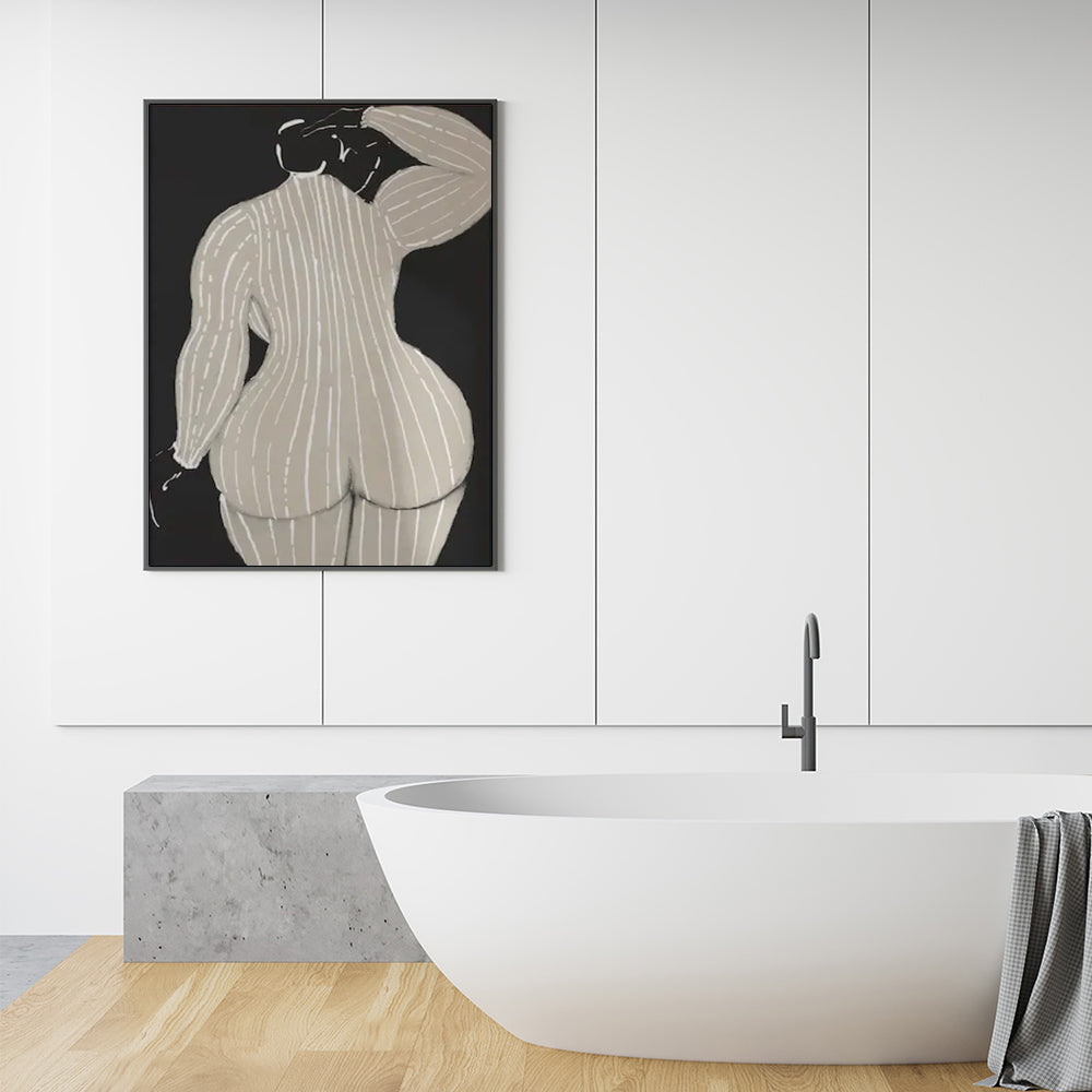 Mid Century Modern Lady Canvas Art with Black Frame - 90cm x 135cm