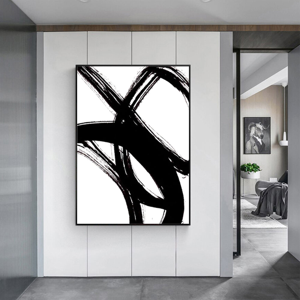 Framed Minimalist Black Canvas Art 90cm x 135cm with Floating Effect