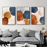 Navy Pink Beige Canvas Wall Art Set of 3 with Black Floating Frames - 80cm x 120cm