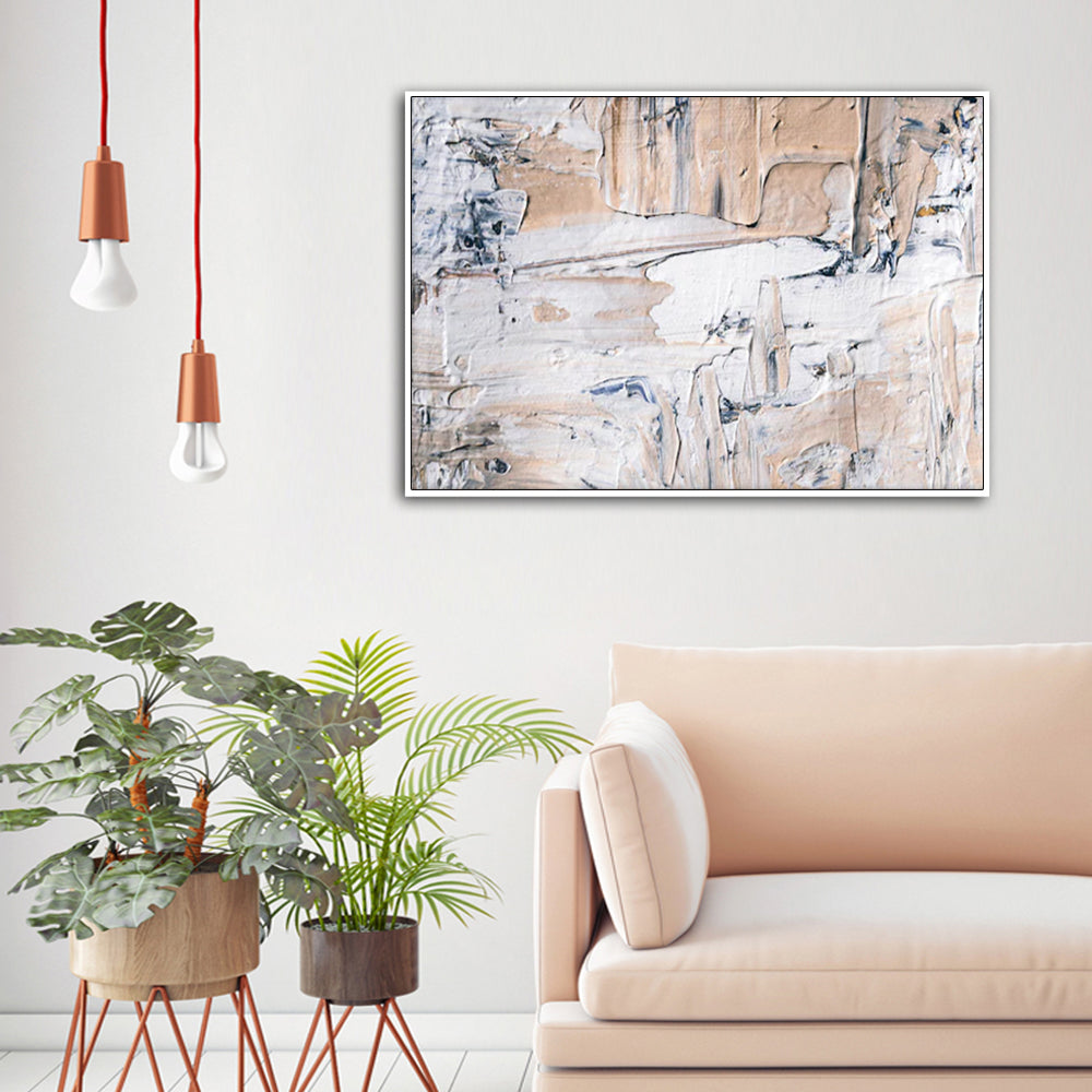 Framed Modern Abstract Canvas Art - 90cm x 135cm Oil Painting with White Frame