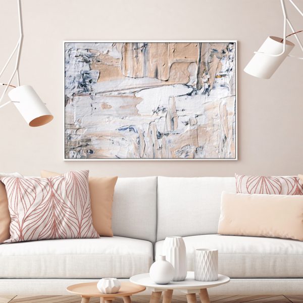 Framed Modern Abstract Canvas Art - 90cm x 135cm Oil Painting with White Frame