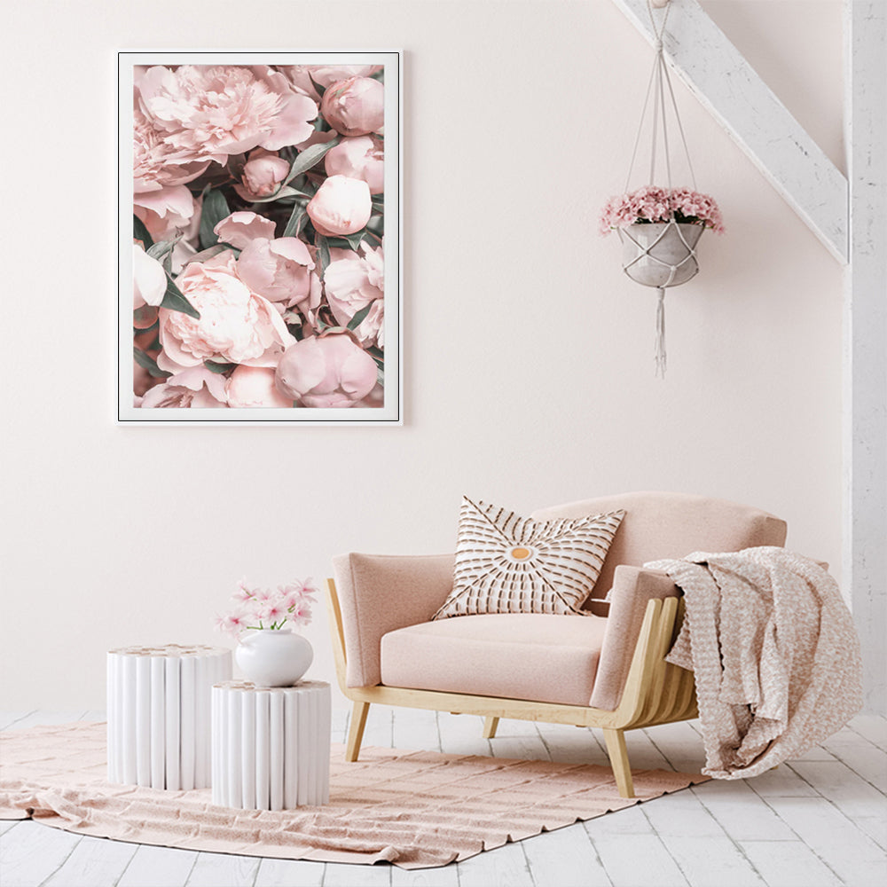 Peony Elegance: Framed Canvas Art 90cm x 135cm