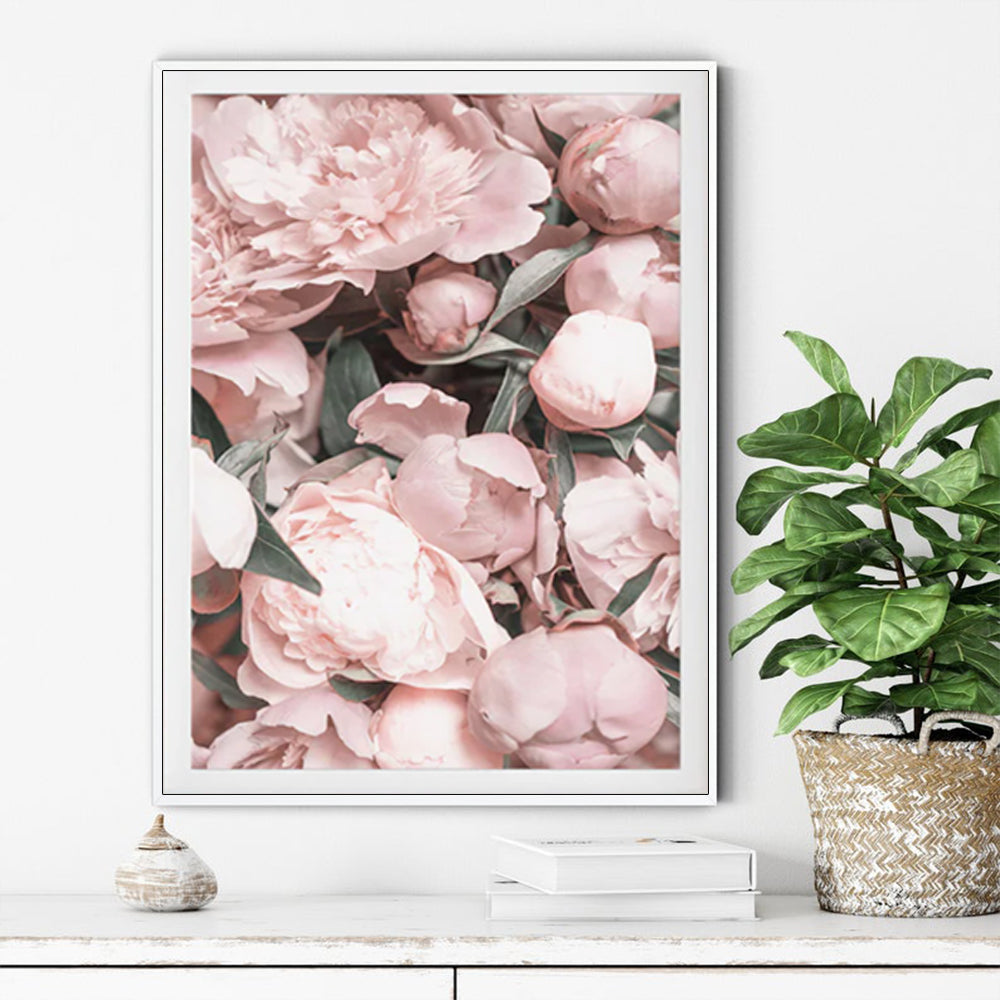 Peony Elegance: Framed Canvas Art 90cm x 135cm