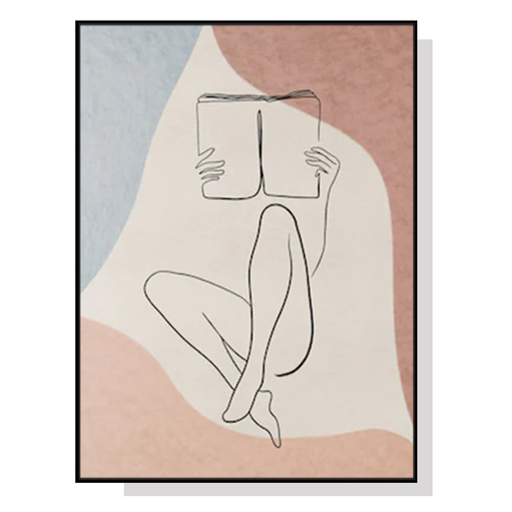 Elegant Canvas Wall Art: 90cm x 135cm Woman with Book in Black Frame