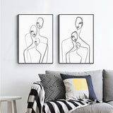 Framed Canvas Wall Art - 100cm x 150cm Abstract Figures in Black Frame (Set of 2)