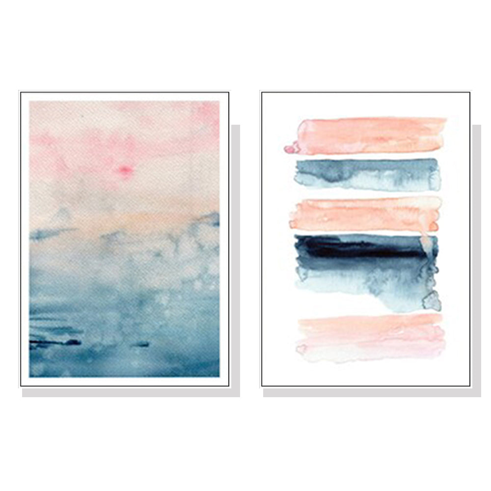 Set of 2 Abstract Pink Canvas Art Prints with White Frame - 40cm x 60cm