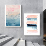 Set of 2 Abstract Pink Canvas Art Prints with White Frame - 40cm x 60cm