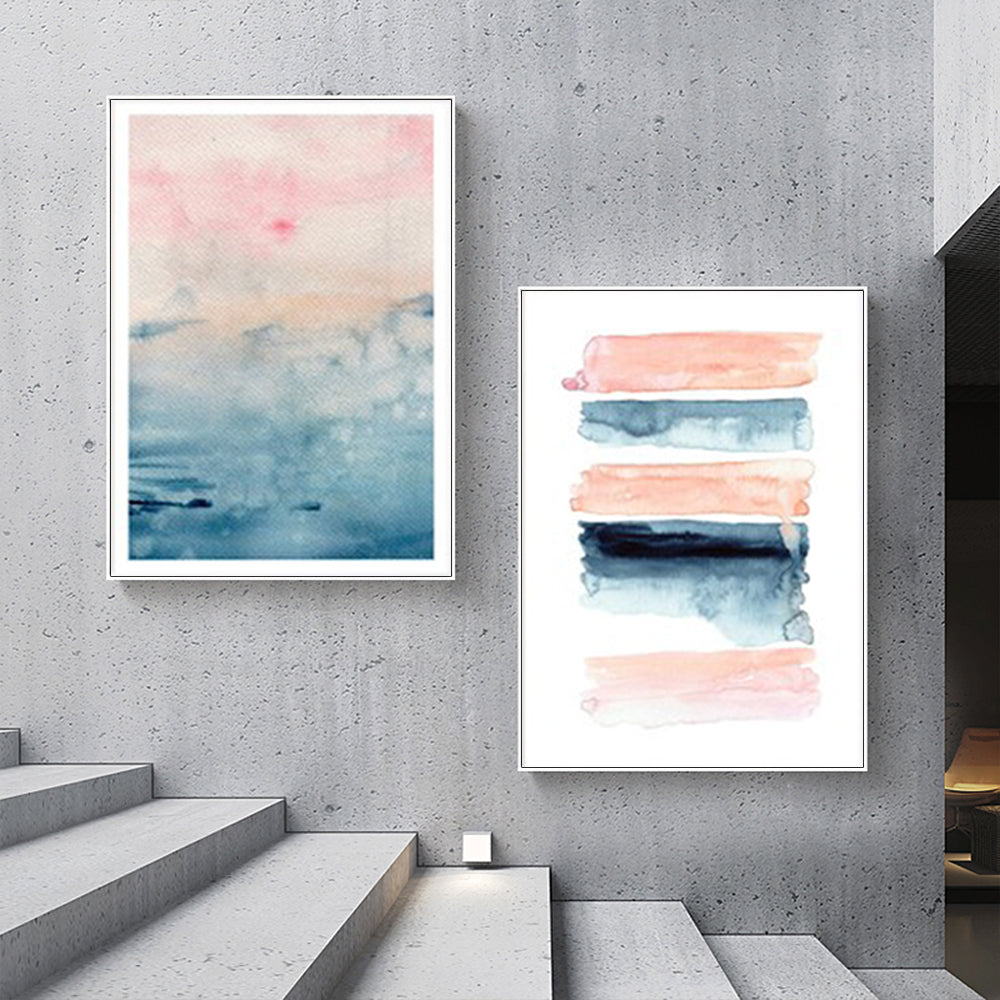 Abstract Pink Canvas Wall Art Set - 90cm x 135cm with White Floating Frame (2 Pieces)