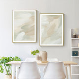 Beige and Sage Green Canvas Wall Art Set with Gold Frame - 90cm x 135cm