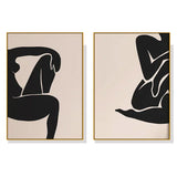 Elegant Female Figure Wall Art - 40cm x 60cm Gold Framed Canvas Set (2 Pieces)