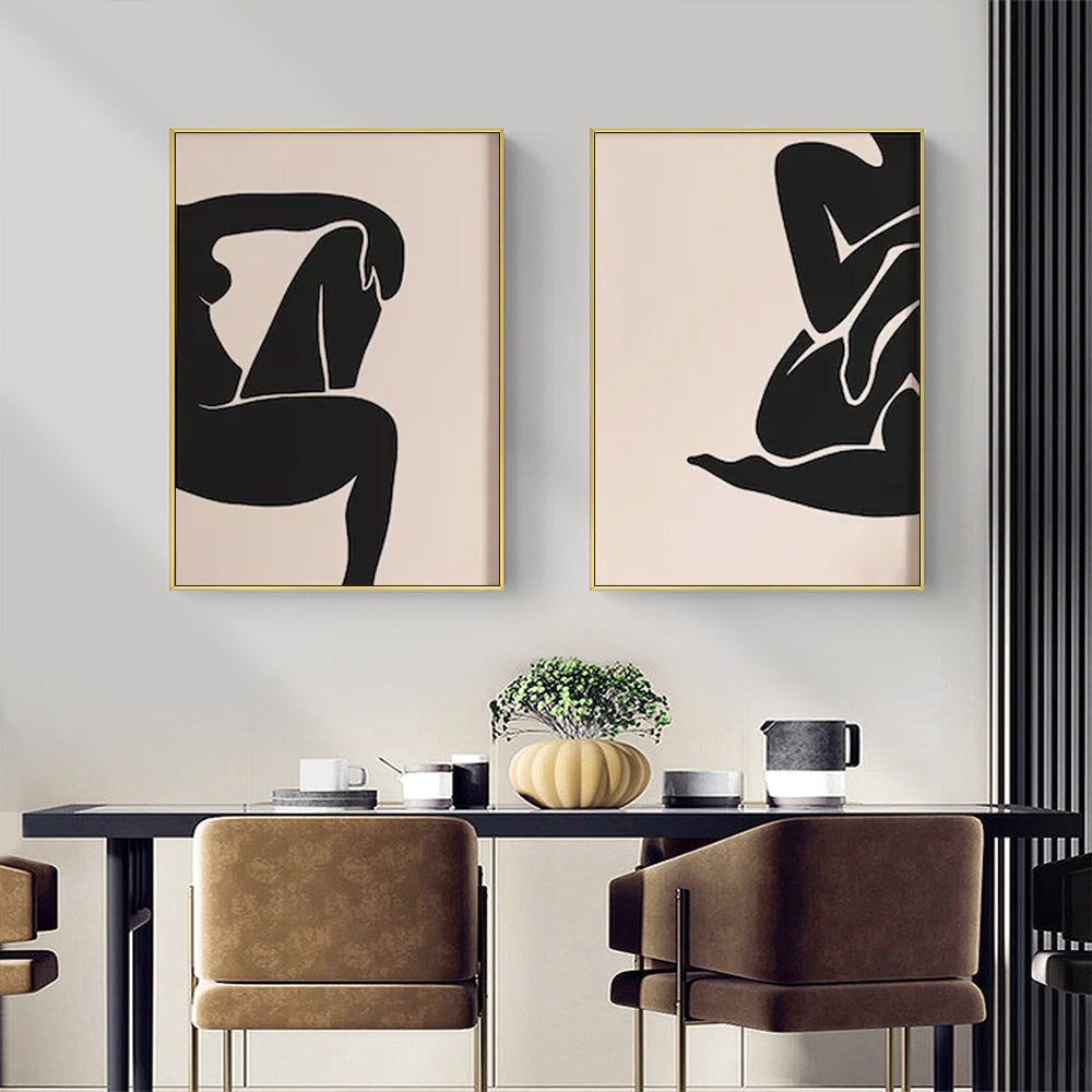 Elegant Female Figure Wall Art - 40cm x 60cm Gold Framed Canvas Set (2 Pieces)