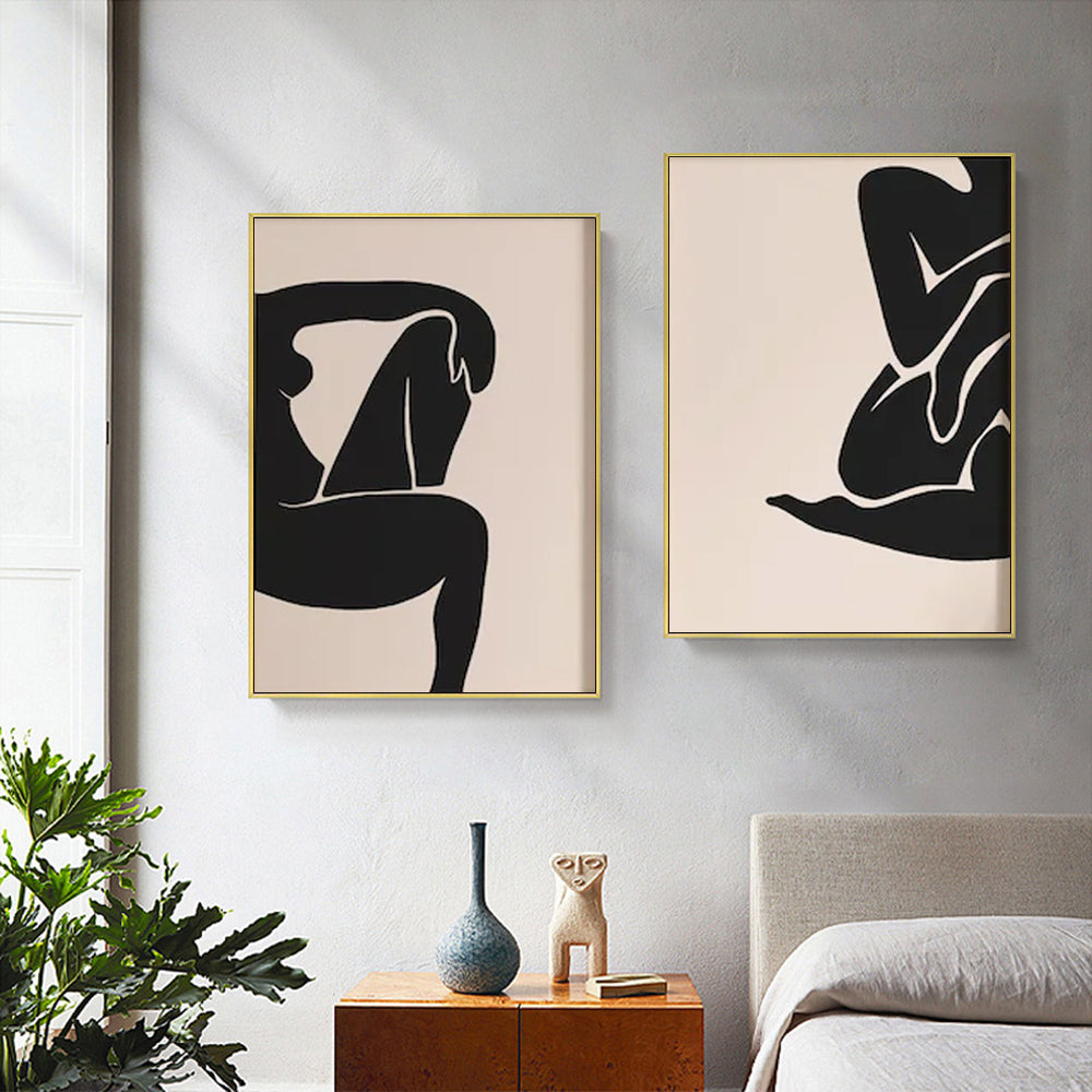 Elegant Female Figure Canvas Art Set with Gold Frame - 100cm x 150cm