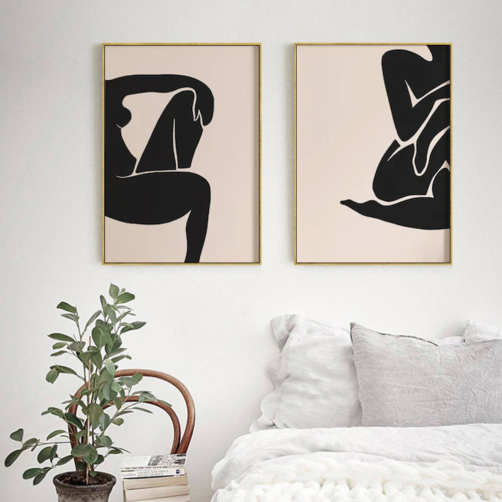 Elegant Female Figure Canvas Art Set with Gold Frame - 100cm x 150cm