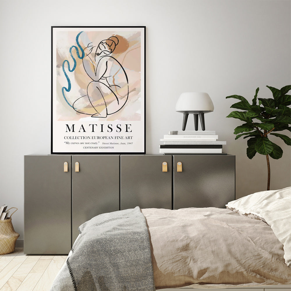 Matisse-Inspired Nude Line Art Canvas Print with Black Floating Frame - 100cm x 150cm