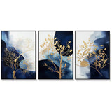 Navy and Gold Watercolor Shapes Canvas Prints with Black Frame - Set of 3 (70cm x 100cm)