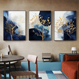 Navy and Gold Watercolor Shapes Canvas Prints with Black Frame - Set of 3 (70cm x 100cm)