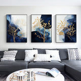 Navy and Gold Watercolor Shapes Canvas Prints with Black Frame - Set of 3 (70cm x 100cm)