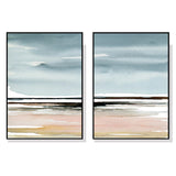 Pink Beach Landscape Canvas Wall Art Set - 40x60cm with Black Framed Finish