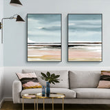 Pink Beach Landscape Canvas Wall Art Set - 40x60cm with Black Framed Finish